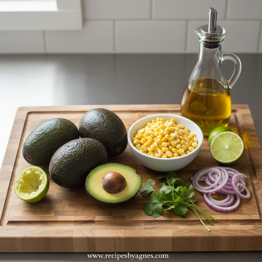 Fresh ingredients for avocado corn salad