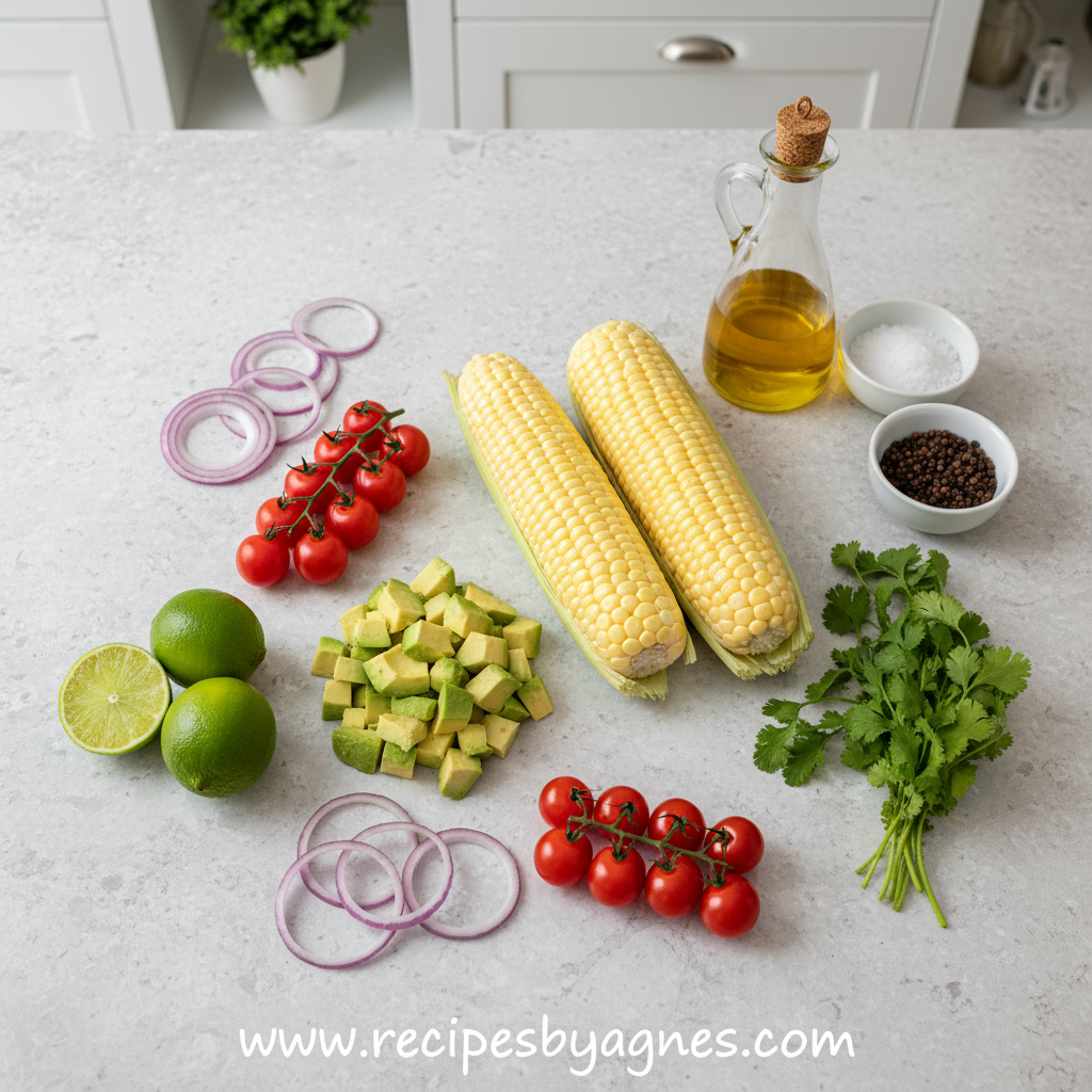 Fresh ingredients for avocado corn salad