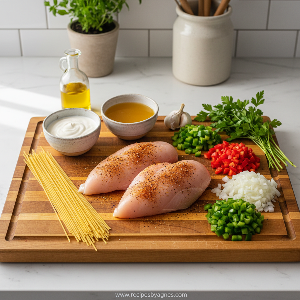 Ingredients for Cajun chicken spaghetti