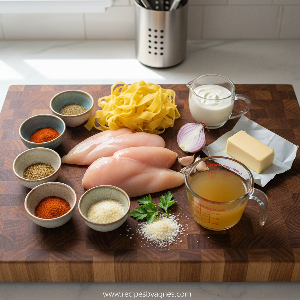Ingredients for cowboy butter chicken pasta