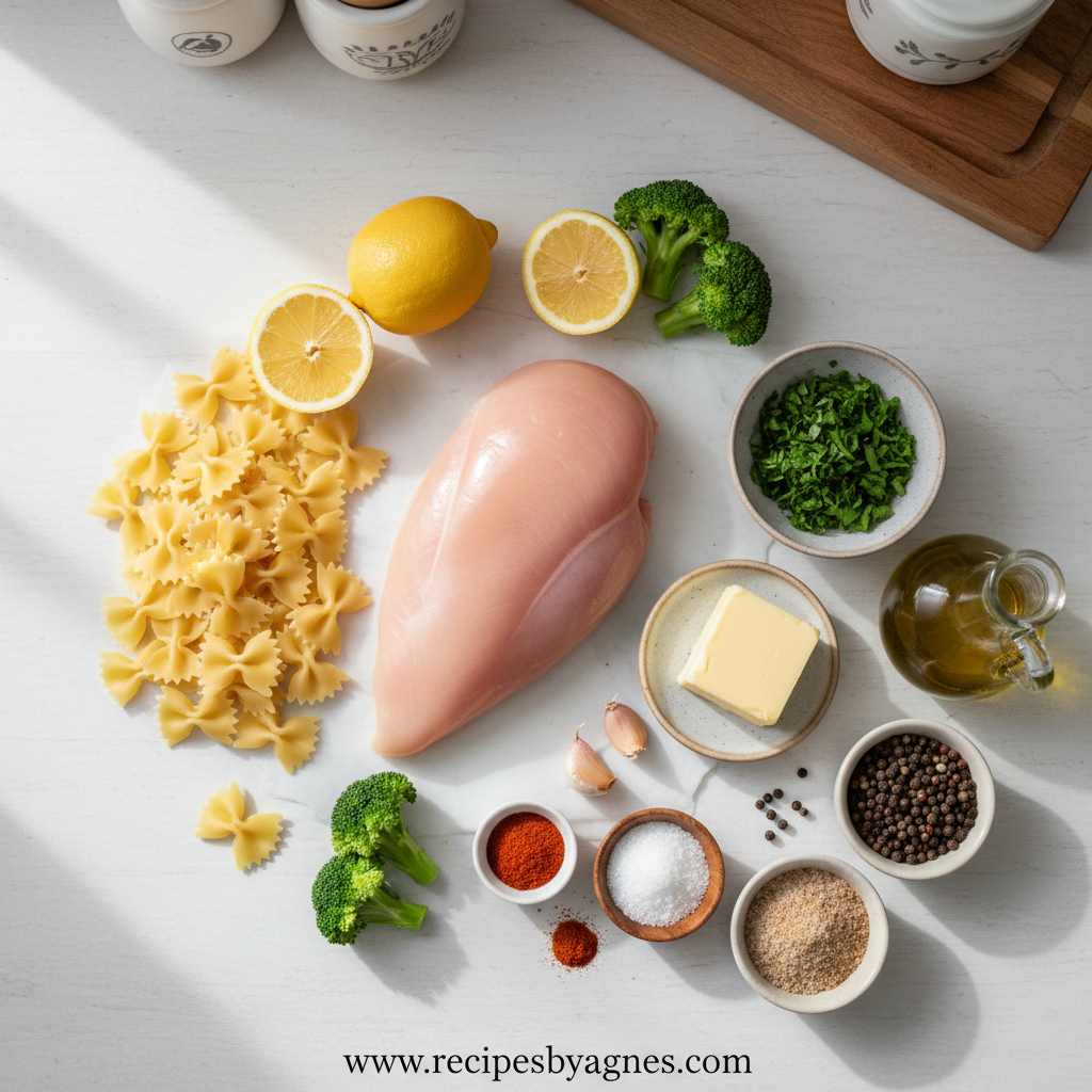 Ingredients for lemon cowboy butter chicken pasta