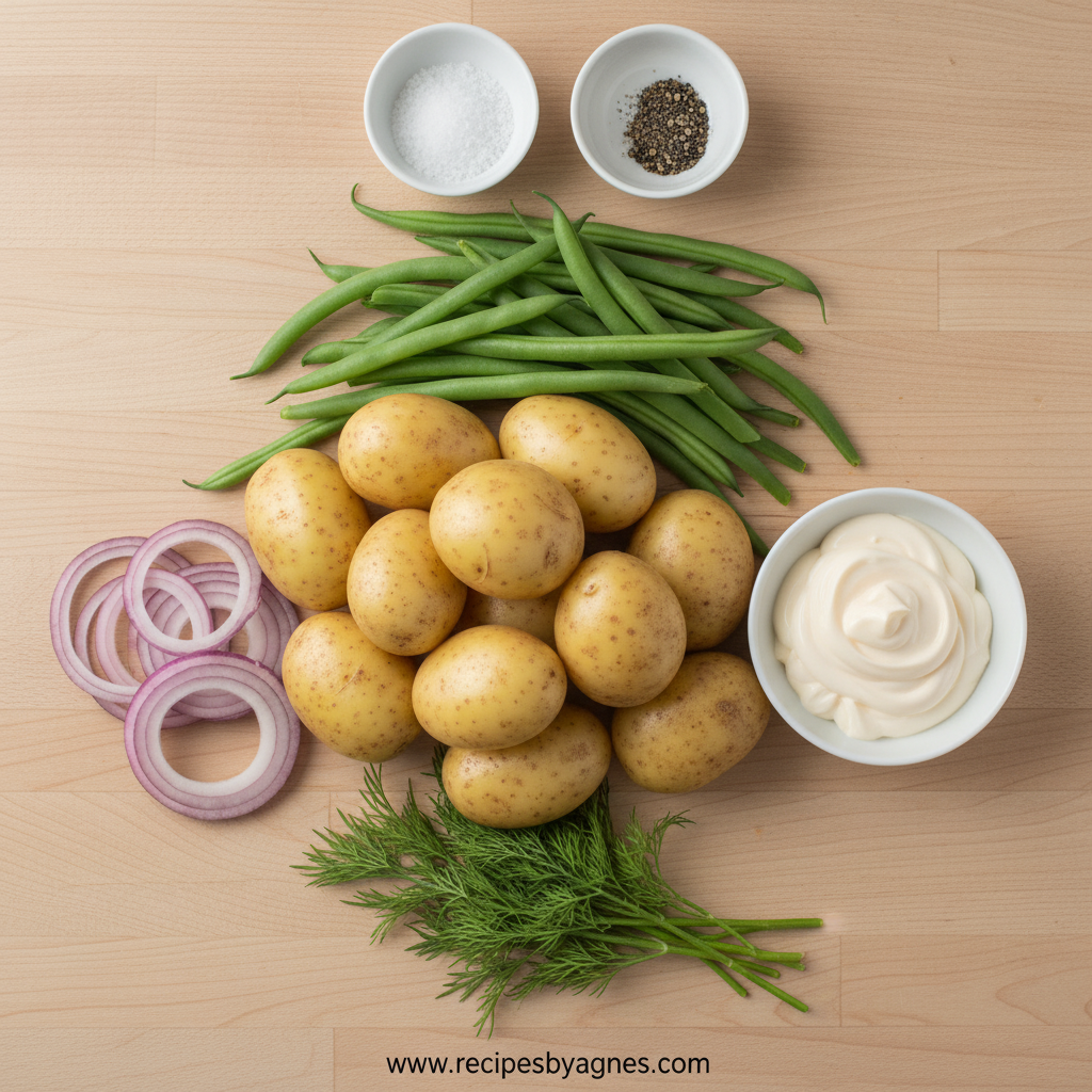 Ingredients for creamy green bean potato salad