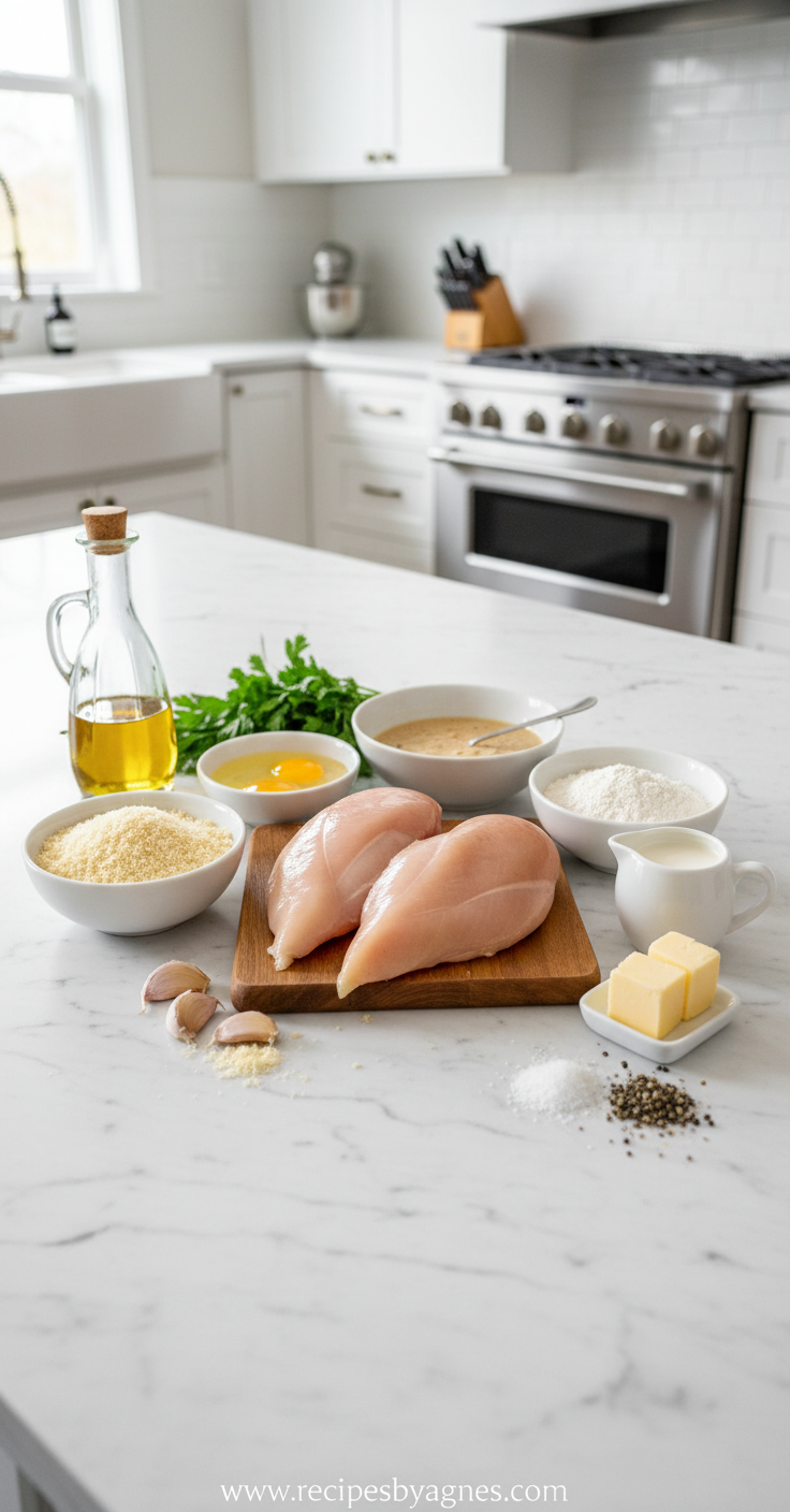 Ingredients for crispy parmesan chicken with garlic sauce