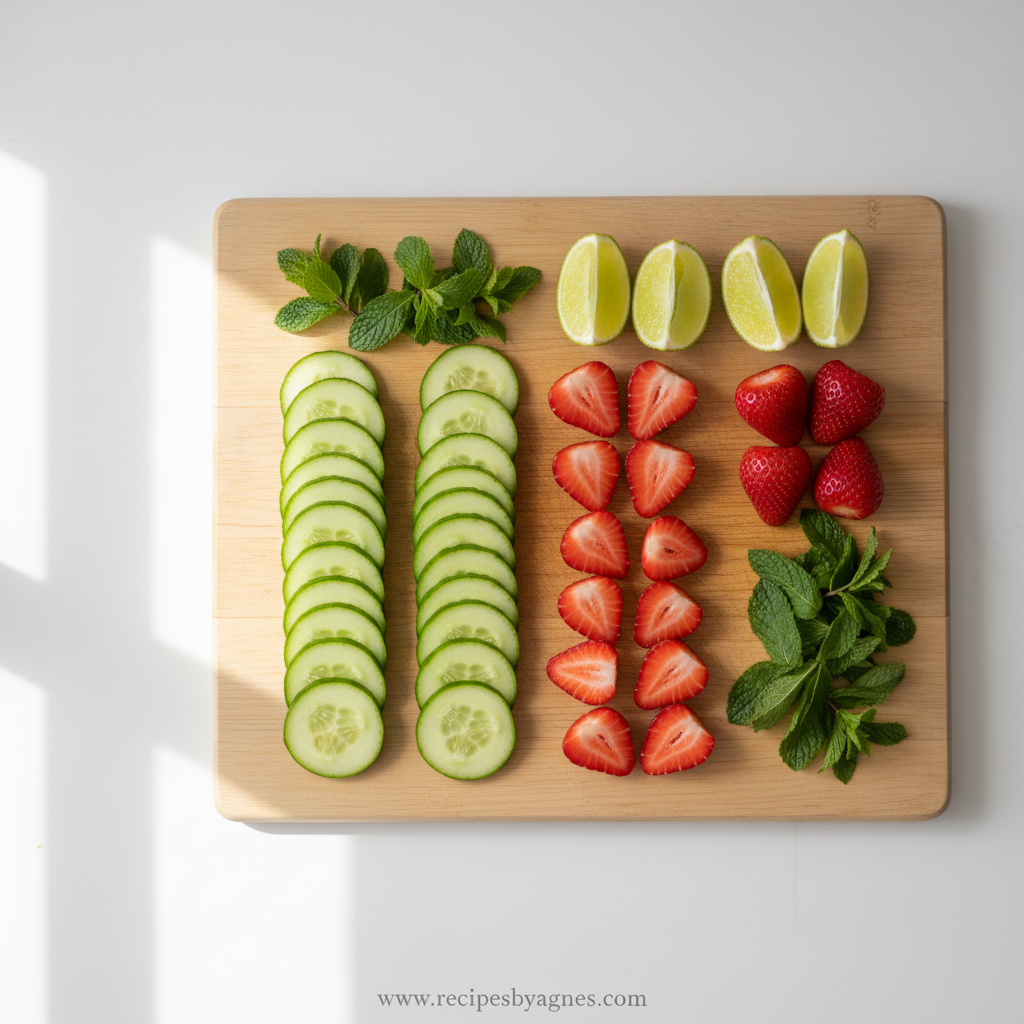 Fresh ingredients for cucumber strawberry salad