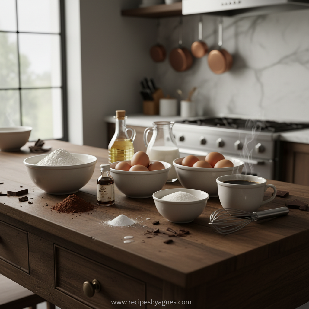 Ingredients for dark chocolate sheet cake