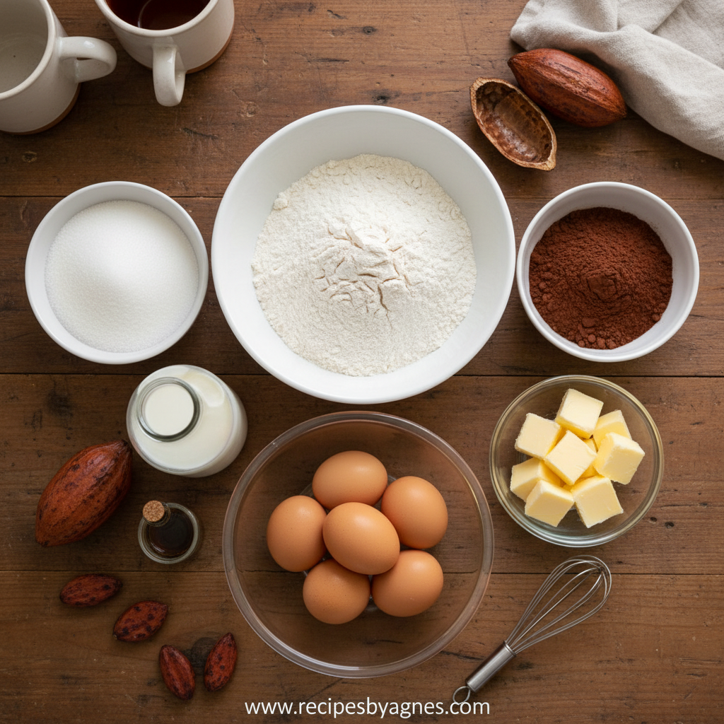 Ingredients for chocolate sheet cake and frosting
