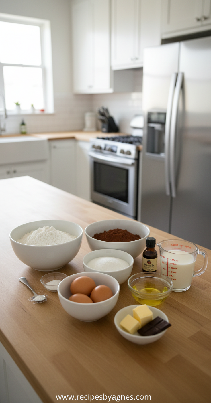 Ingredients for chocolate traybake cake