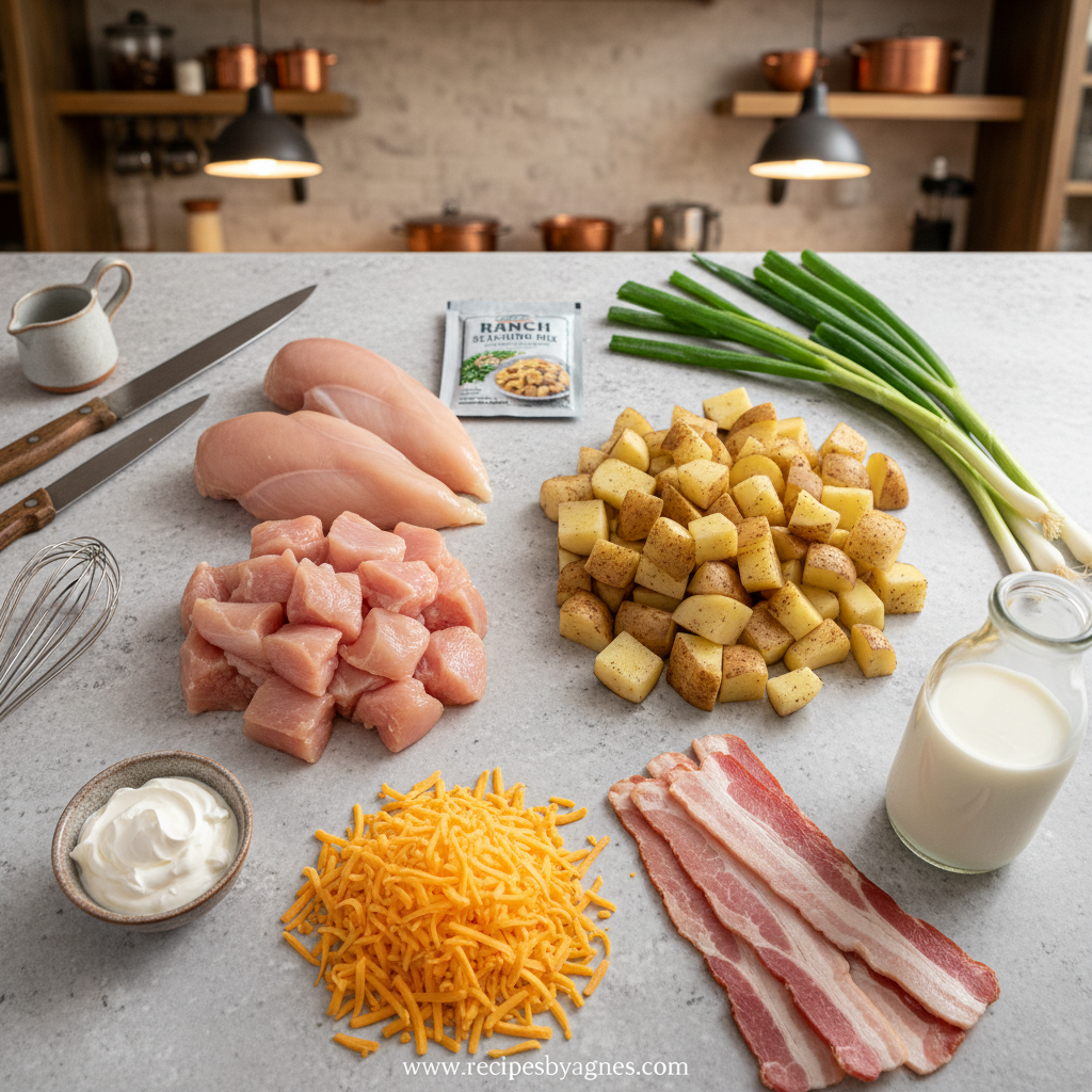 Ingredients for loaded potato chicken casserole