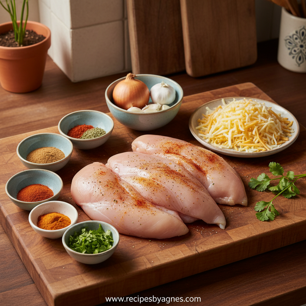 Ingredients for Mexican chicken with cheese sauce recipe