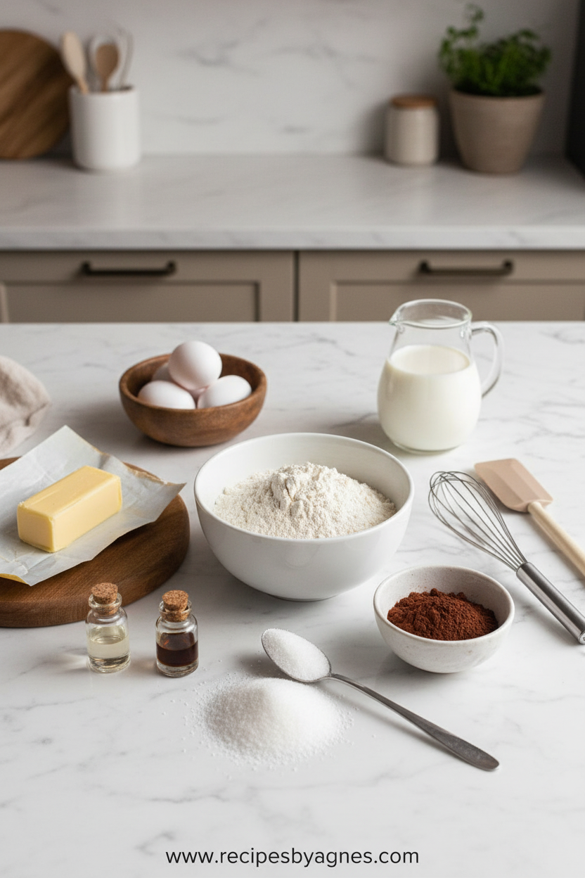 Ingredients for moist chocolate cake