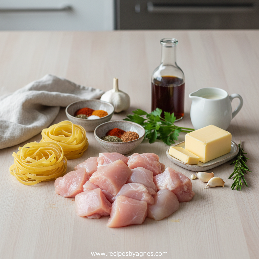 Ingredients for cowboy butter chicken pasta