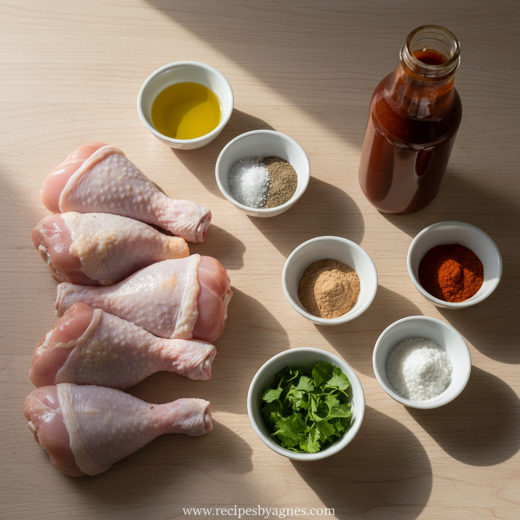 Ingredients for oven baked BBQ chicken legs
