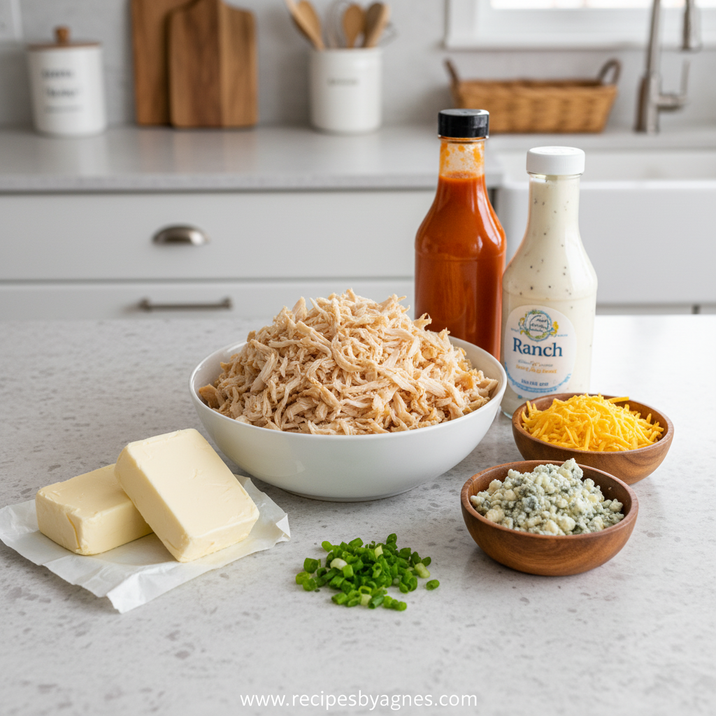 Ingredients for buffalo chicken dip
