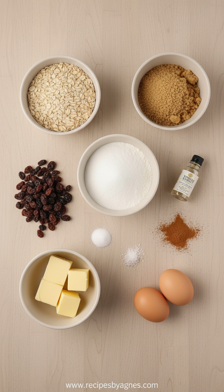 Ingredients for making perfect oatmeal cookies