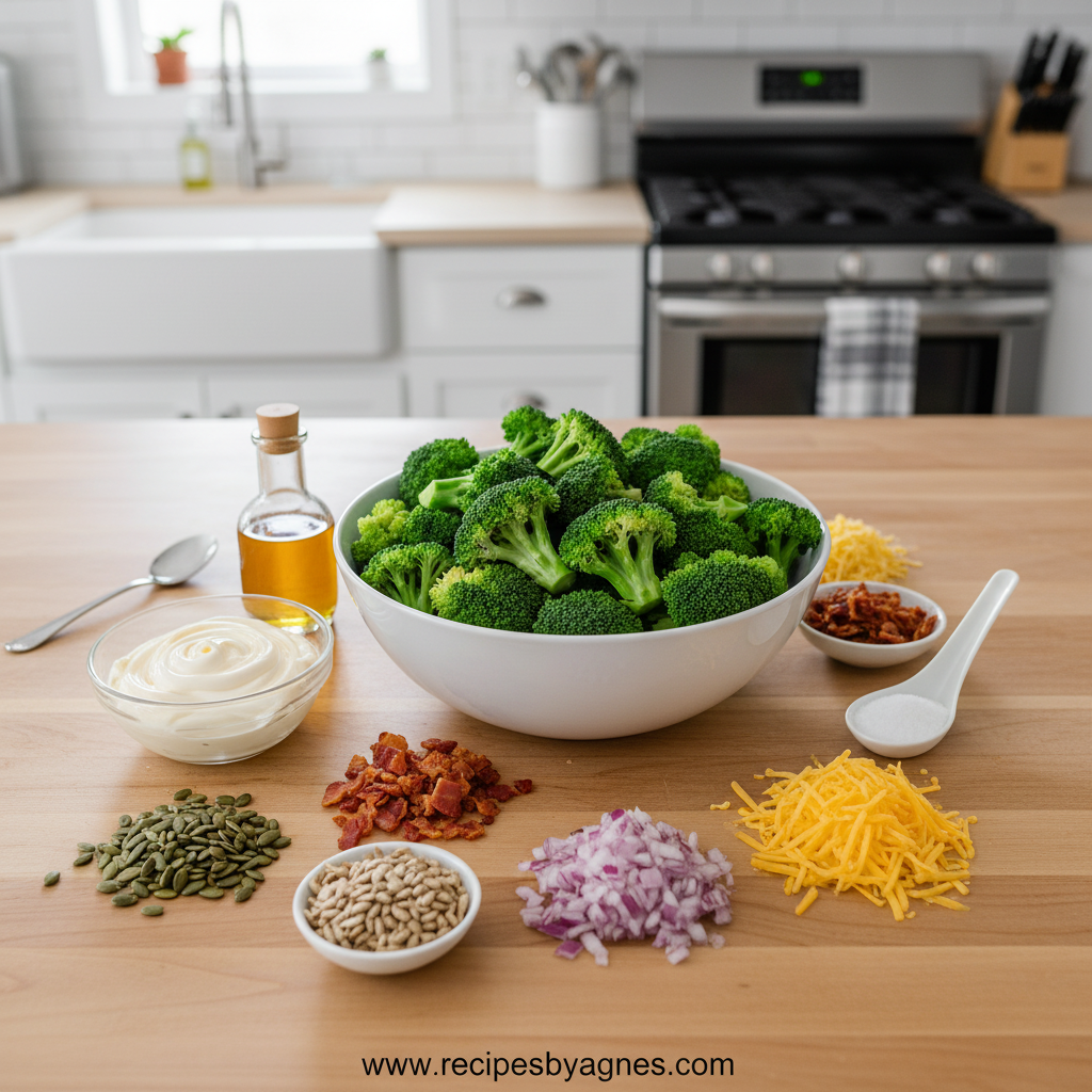 Ingredients for keto broccoli salad