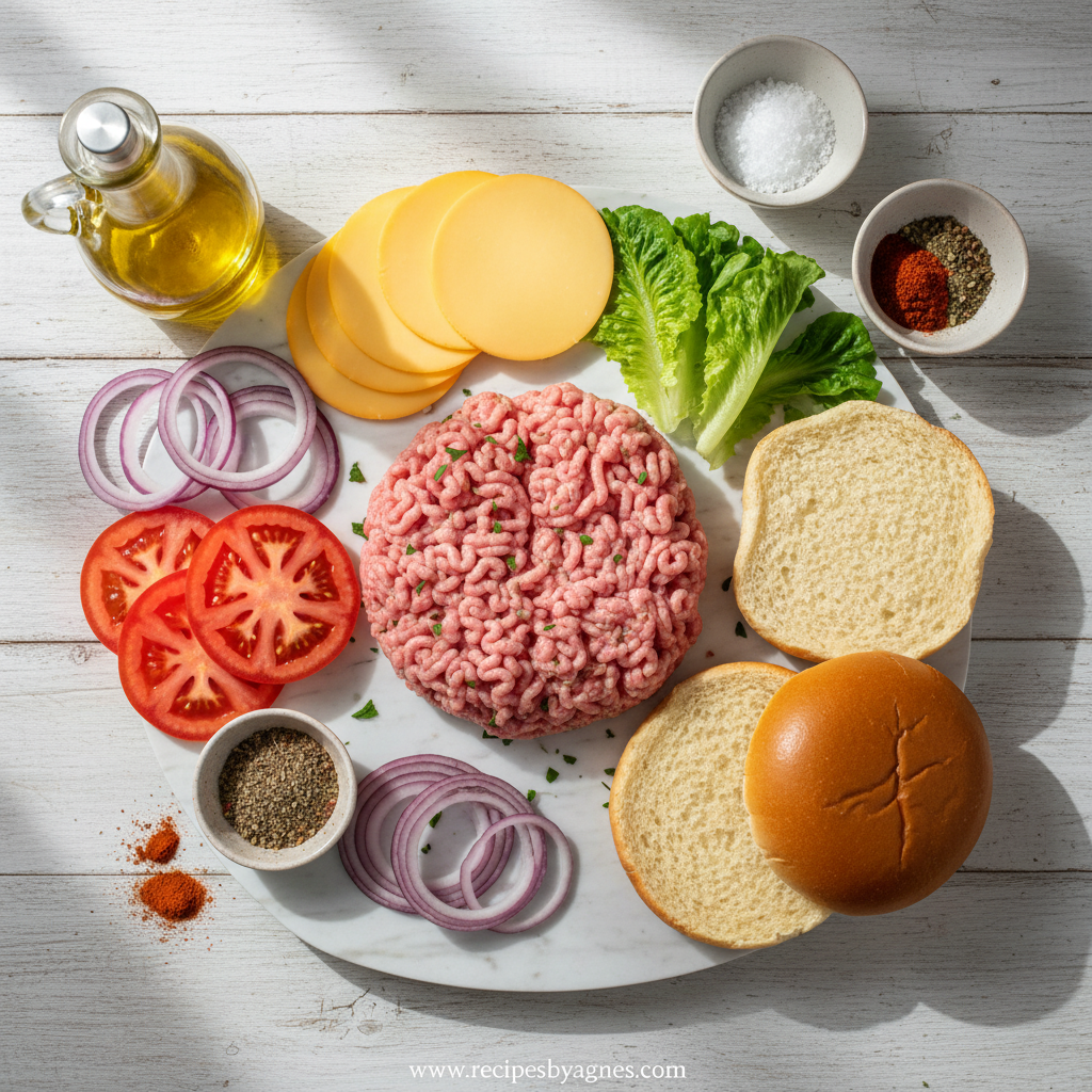 Ingredients for making ground turkey burgers