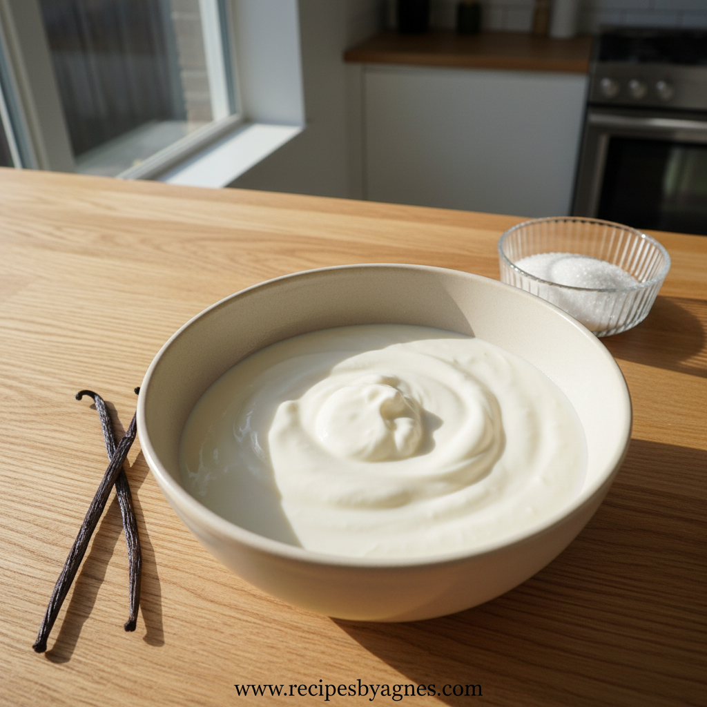 Ingredients for homemade frozen yogurt including yogurt, honey, and vanilla