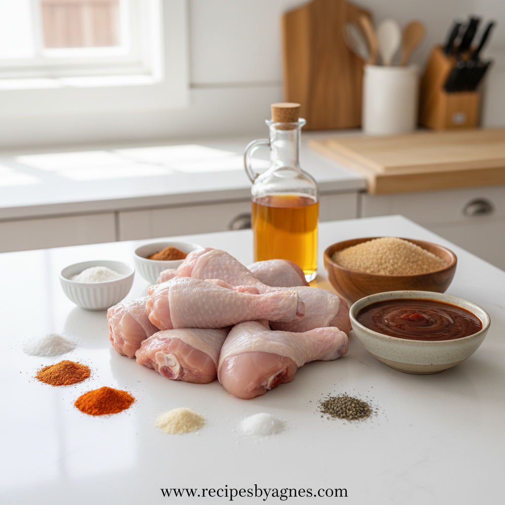 Ingredients for sticky BBQ chicken drumsticks