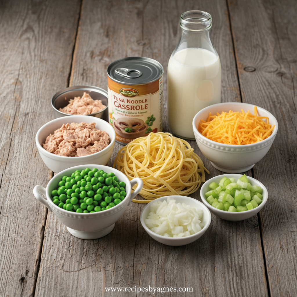 Ingredients for tuna noodle casserole
