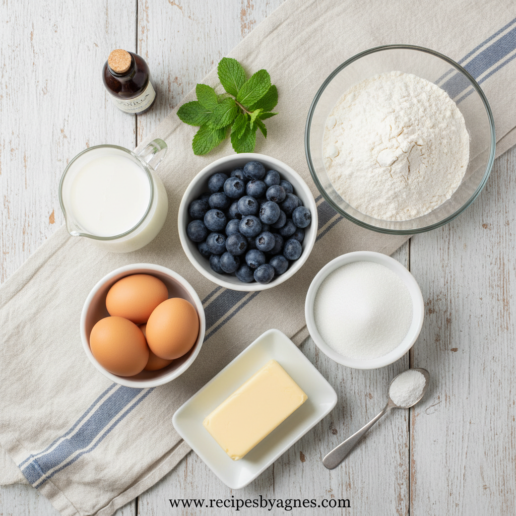 Ingredients for blueberry muffins with crumble top