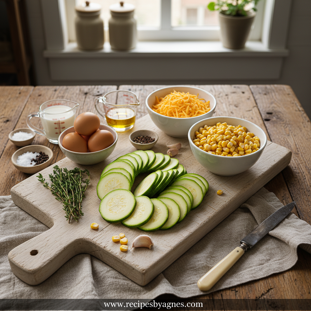 Ingredients for Cheesy Baked Zucchini and Corn Casserole