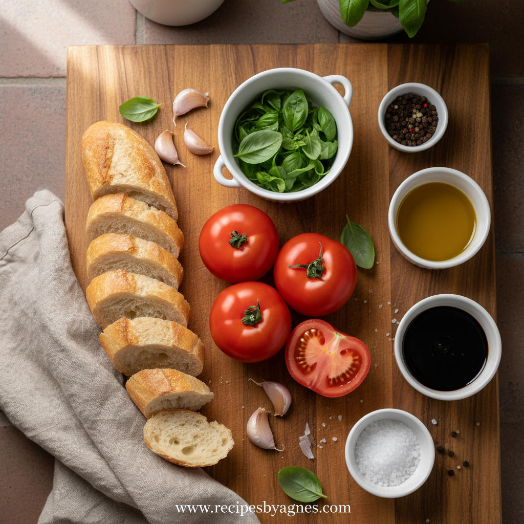 Fresh ingredients for Bruschetta Al Pomodoro