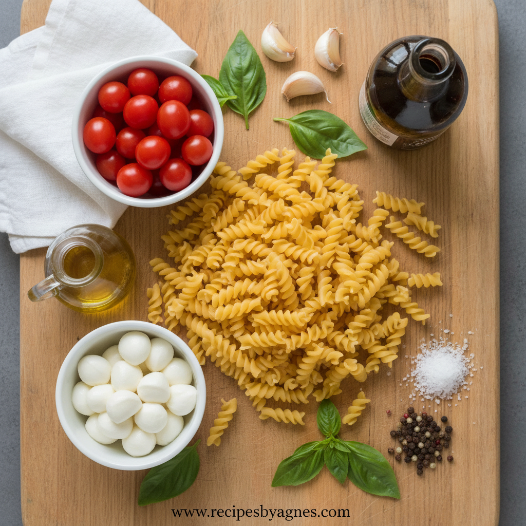 Ingredients for Caprese Pasta Salad (Italian Style)