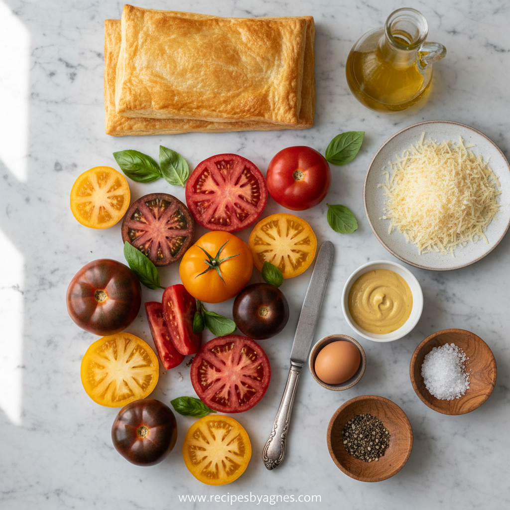 Ingredients for Cheesy Heirloom Tomato Tarts