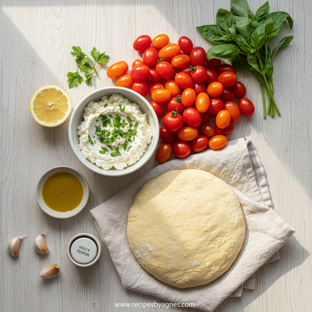 Ingredients for Cherry Tomato Tart with Herbed Ricotta
