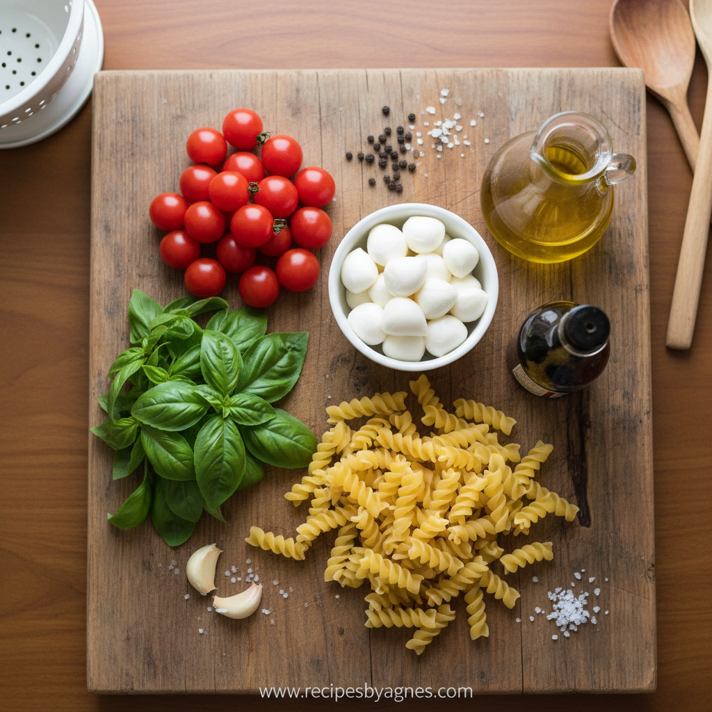 Ingredients for Creamy Caprese Pasta Salad
