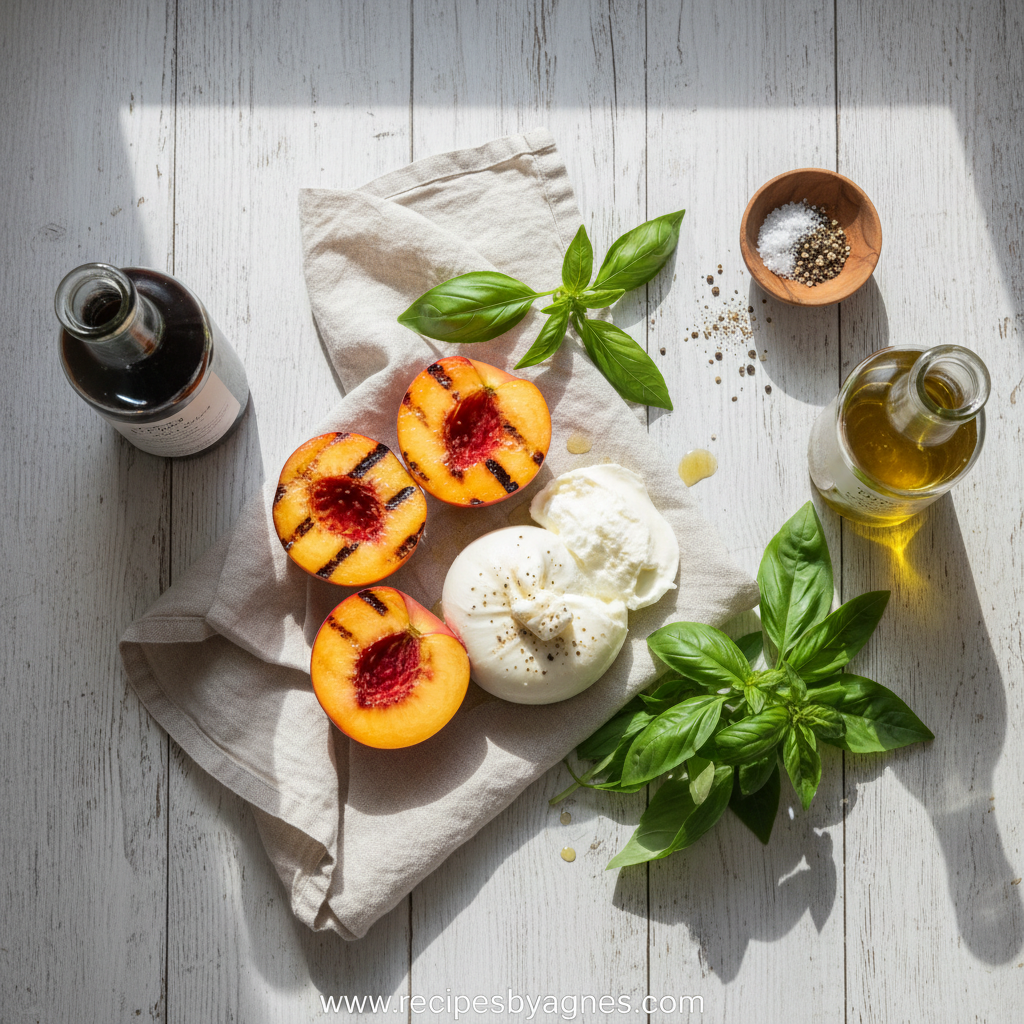 Ingredients for Grilled Peach Burrata Salad