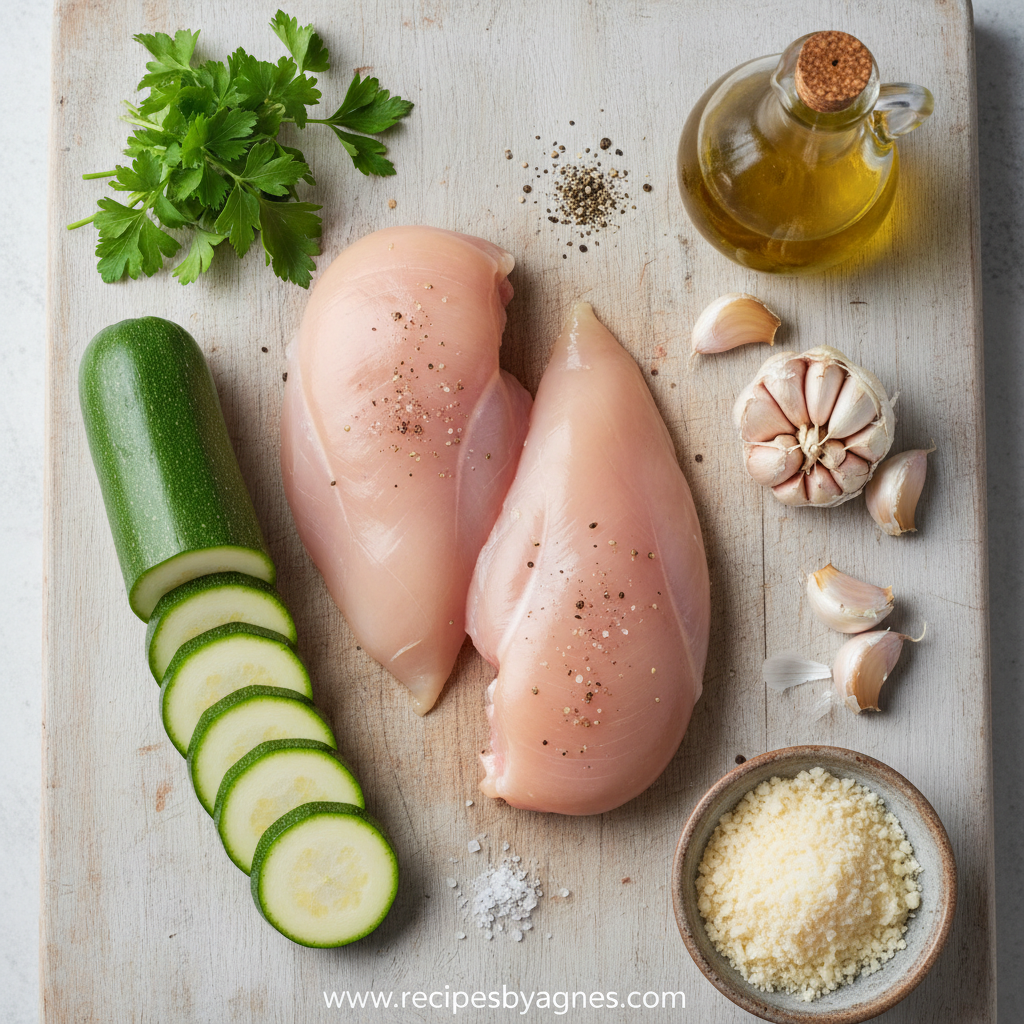Ingredients for Garlic Chicken Zucchini Bake