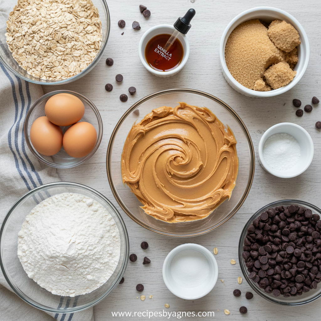 Ingredients for Peanut Butter Oatmeal Cookies
