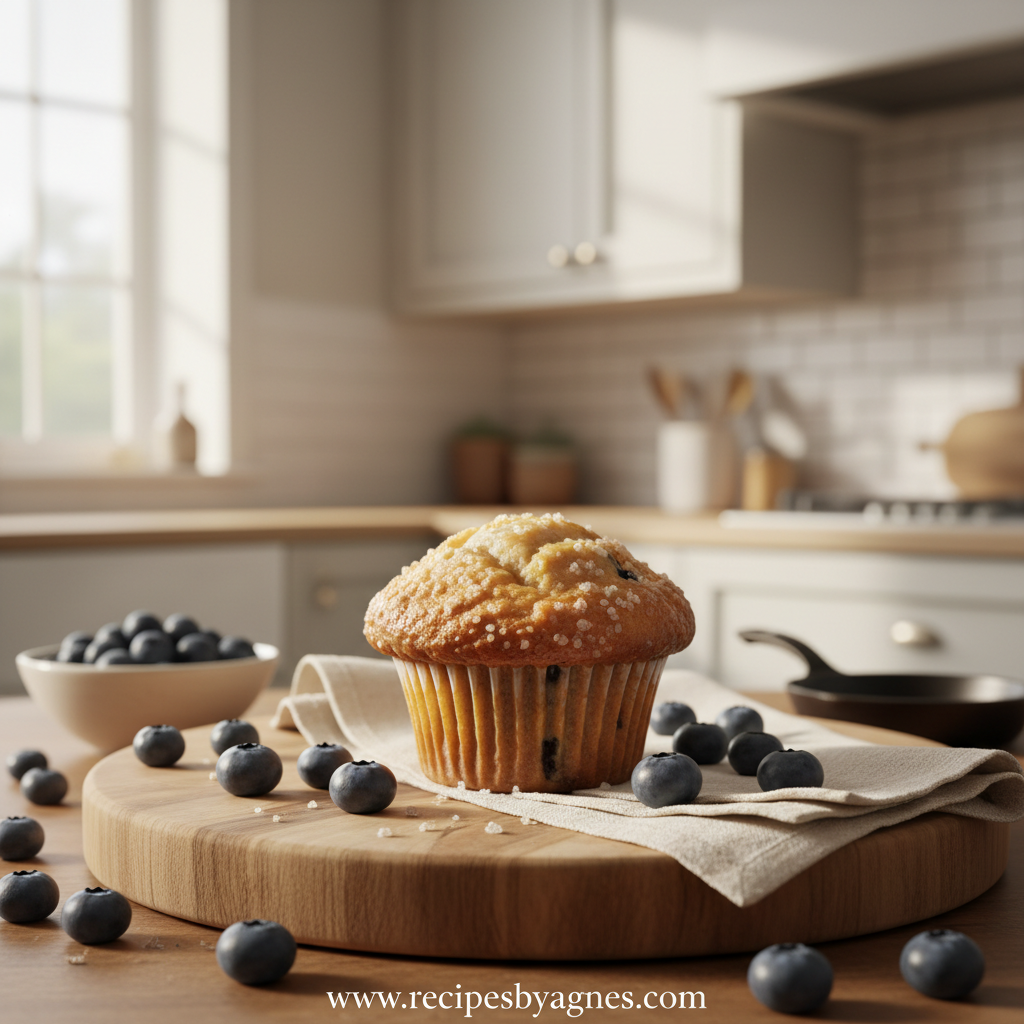 Freshly baked blueberry muffins on a cooling rack