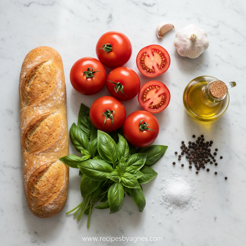 Fresh ingredients for Tomato Basil Bruschetta